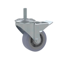 Stud fitting swivel and brake castors zinc plated steel with grey rubber wheel