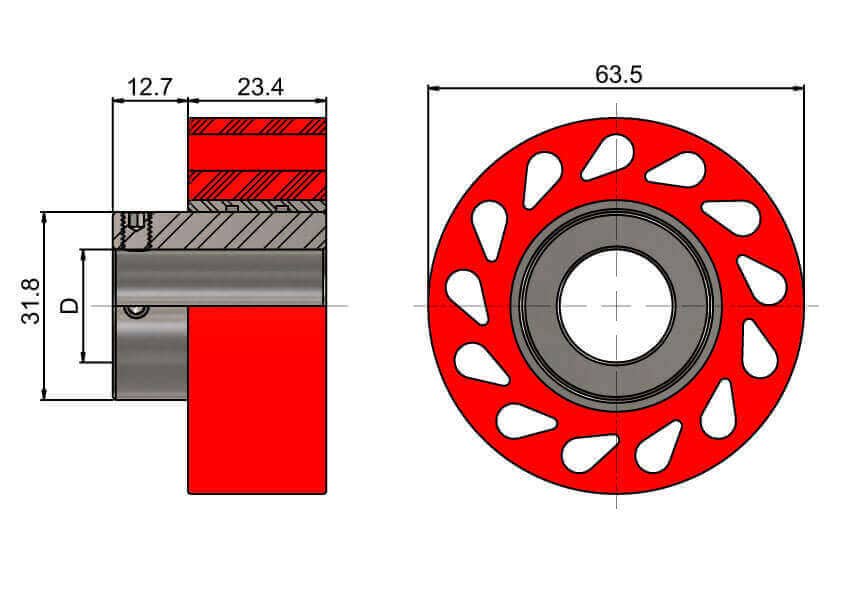 Durasoft Urethane Shaft Drive Rollers 2 1/2 inch diameter