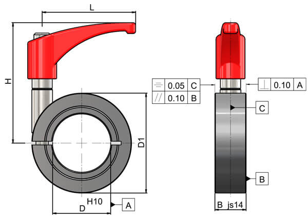 Steel semi split shaft collar flame red Zinc Die Cast indexing lever