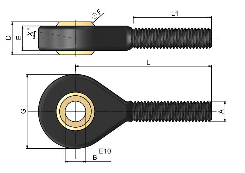 Plastic Polymer swivel eye rose joint rod ends male thread