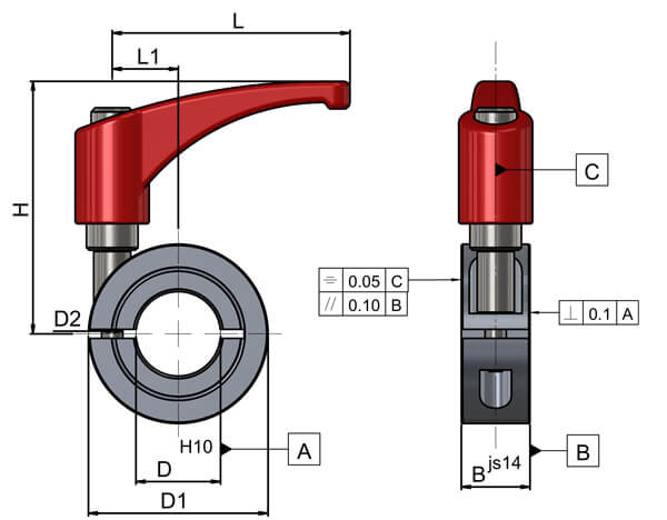 Aluminium semi split shaft collar flame red Zinc Die Cast indexing lever