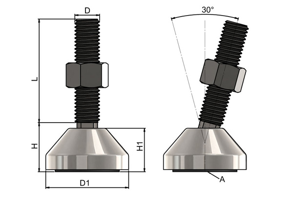 Steel levelling foot 50mm base