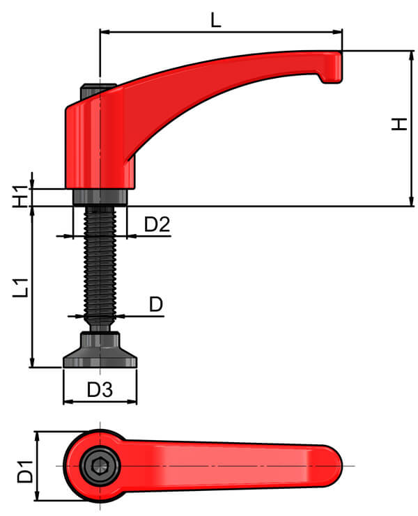 Zinc Die Cast clamping lever clamping pad thread flame red