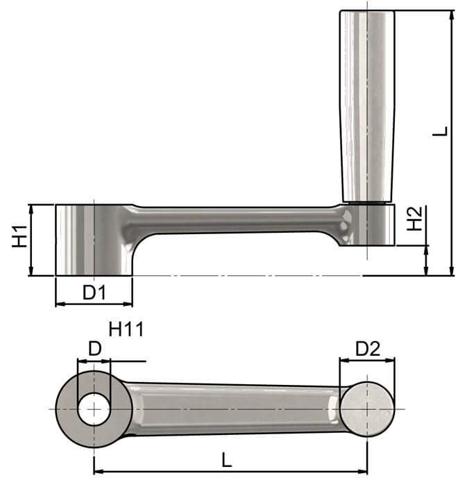 Crank handle plain bore revolving grip 316 Stainless Steel