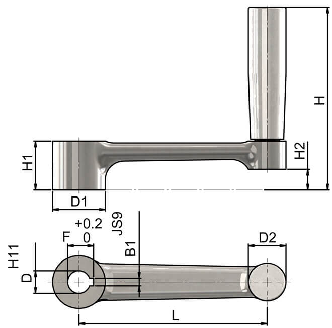 Crank handle keywayed with revolving grip 316 Stainless Steel