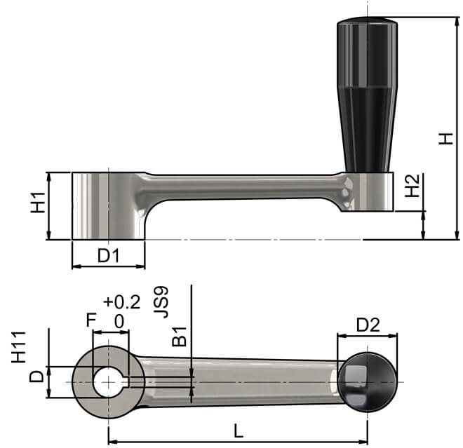 Crank handle keywayed with fixed grip Bakelite