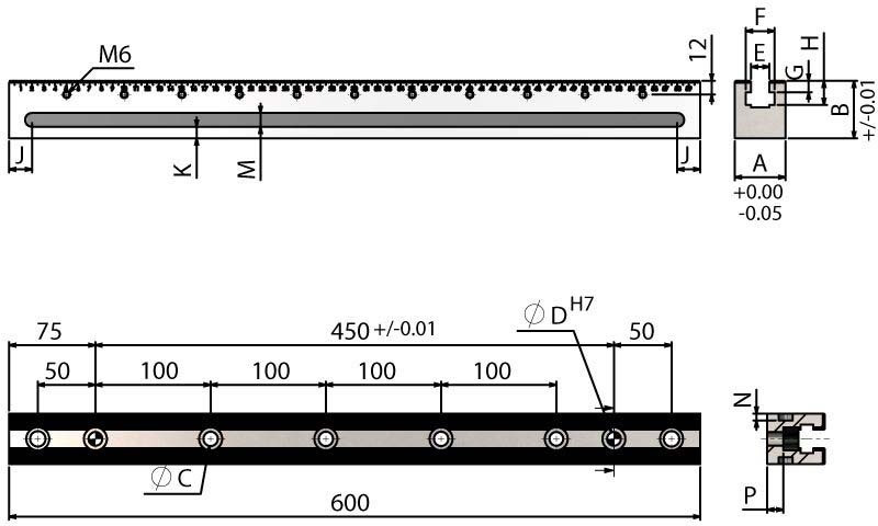 600mm lange OK-Vise SCHIENE für Spanneisen WDS Serie 220