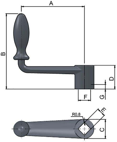 Handkurbel geschmiedet US-Maße