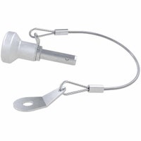 Detent pin with satin Stainless Steel mushroom knob and retained lanyard metric