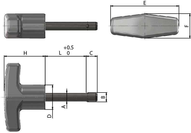 Broche à billes à poignée de préhension en T acier inoxydable 316 mate - pouces